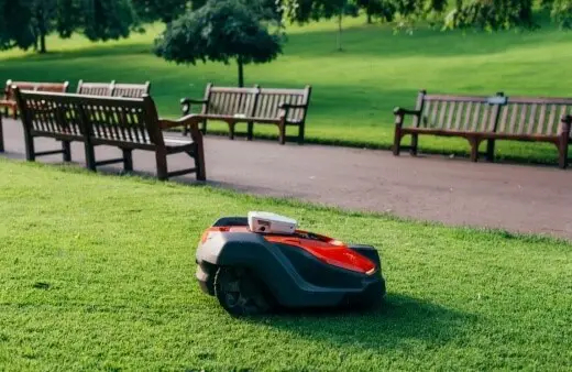 robotic lawn mower in park
